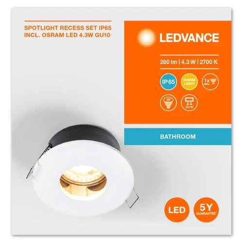 LEDVANCE ENCASTRÉ SPOTLIGHT TWISTLOCK LED, Ø 85mm, 4,3W / 2700K Blanc chaud GU10 - Image 4